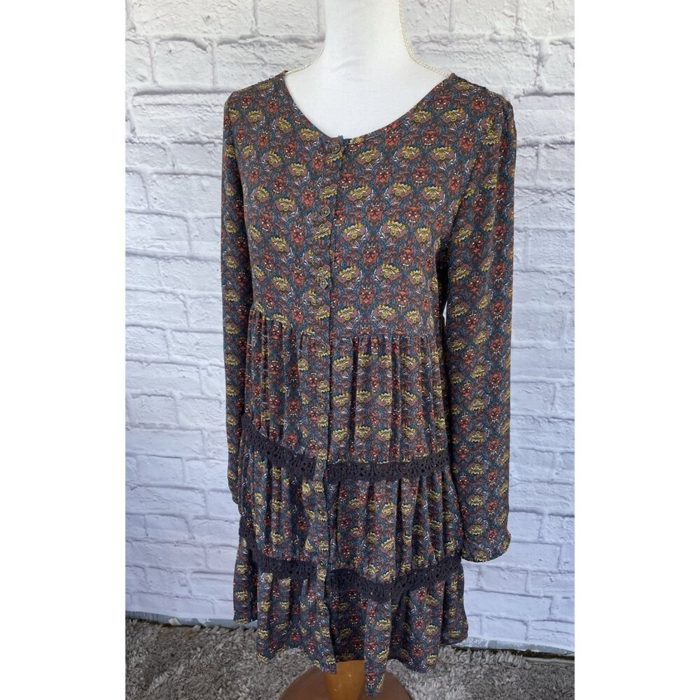 COCO + JAMESON Women's Peasant Dress Boho Babydoll Lace Back Loose Flowy Small